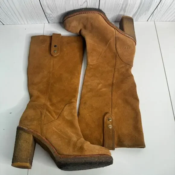 UGG Josie Chestnut Suede Leather Tall Boots Women Size 7 EUR 38 Convertible Heel - Picture 8 of 16